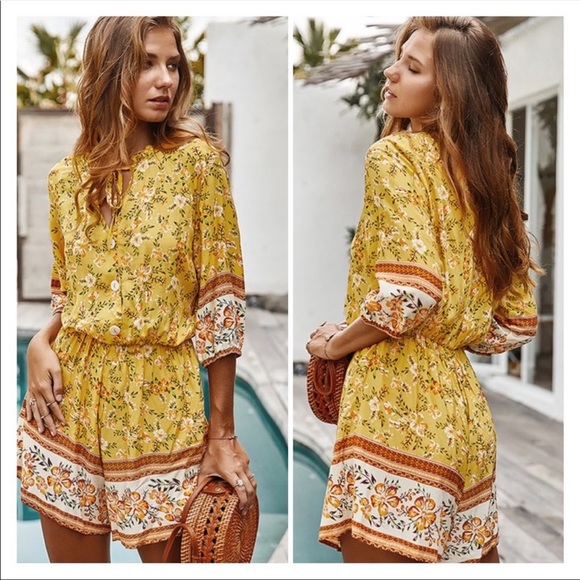 Trindy Clozet Boutique Pants - Yellow Floral Front Button Romper